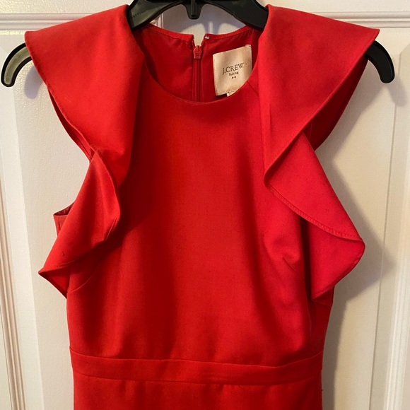Red J Crew Dress with Flutter Sleeves - Picture 3 of 4